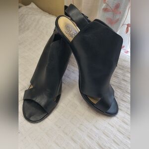 Black Open-Toe Leather Mules - Women's Slip-On Heels